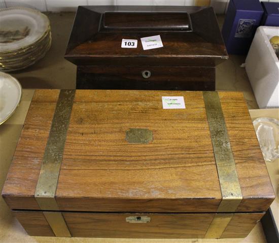 Victorian rosewood tea caddy, walnut writing slope